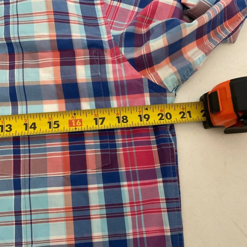 Southern Proper Mens Small Plaid Button Down Shirt Pink Blue Cotton Long Sleeve